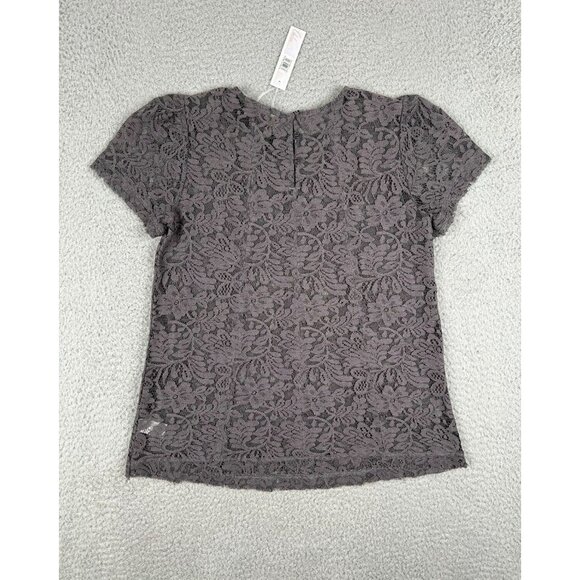 NWT Chelsea28 Lace Top Blouse XS Short Capped Sleeve Gray Floral Design - Picture 4 of 13